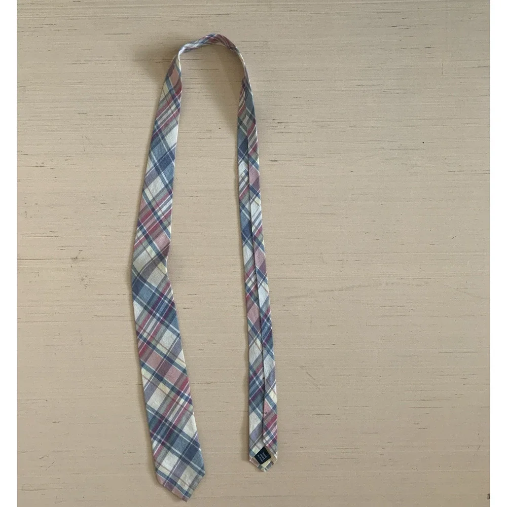 Vtg Polo Ralph Lauren Men's 3''x 55'' Plaid Cotton Neck Tie Hand Made Italy